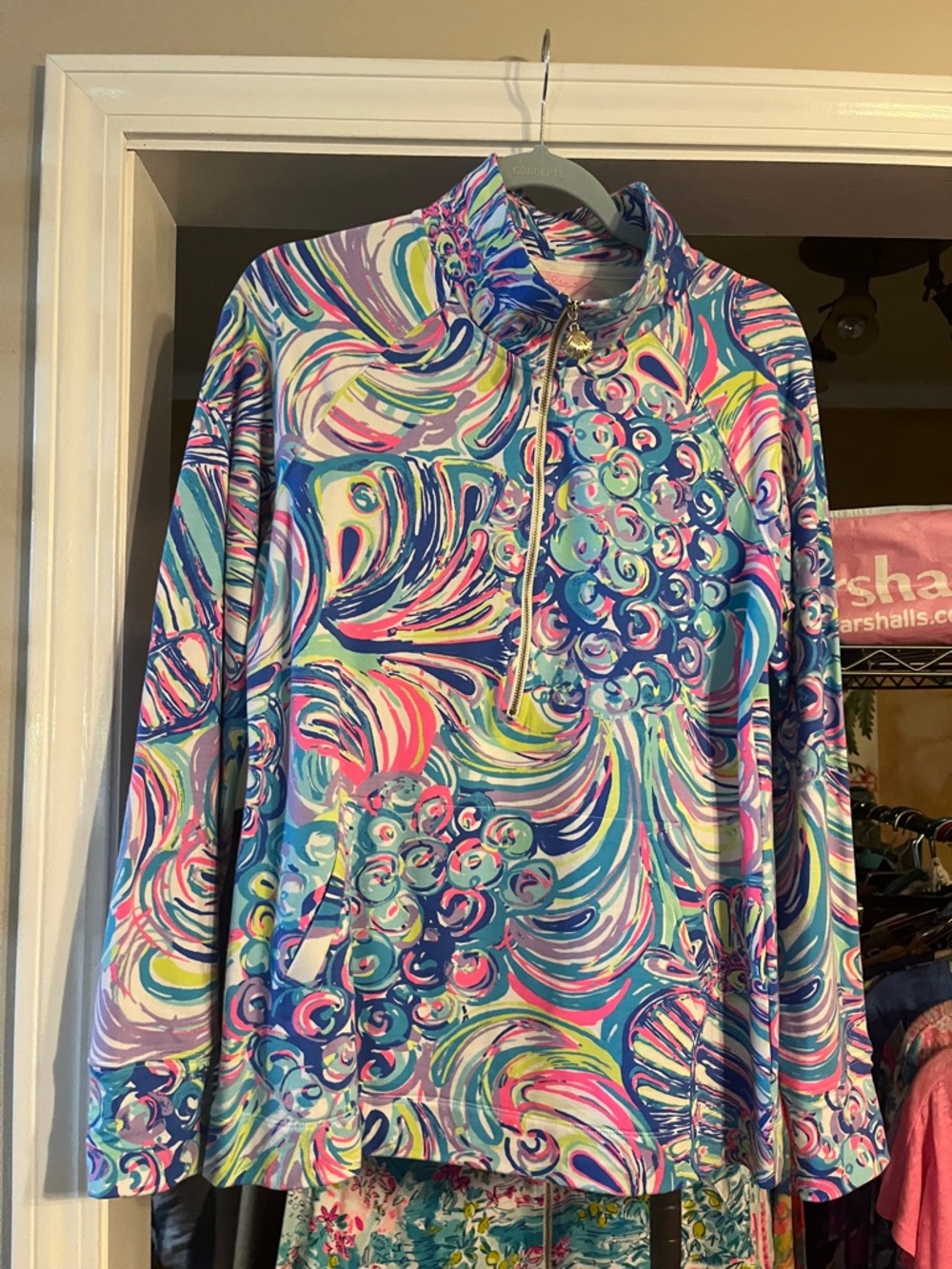 Vibrant Swirl Print Quarter-Zip Pullover
